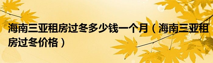海南三亚租房过冬多少钱一个月（海南三亚租房过冬价格）