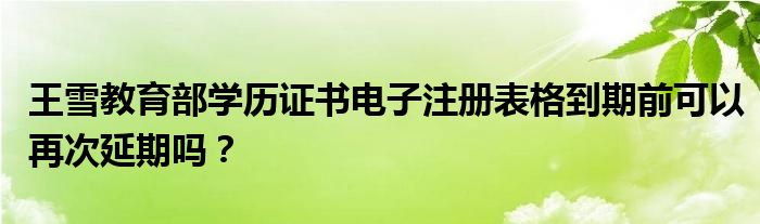 王雪教育部学历证书电子注册表格到期前可以再次延期吗？