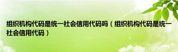 组织机构代码是统一社会信用代码吗（组织机构代码是统一社会信用代码）