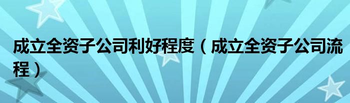 成立全资子公司利好程度（成立全资子公司流程）