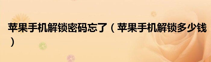 苹果手机解锁密码忘了（苹果手机解锁多少钱）