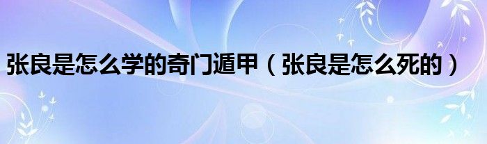 张良是怎么学的奇门遁甲（张良是怎么死的）
