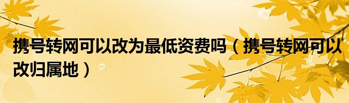 携号转网可以改为最低资费吗（携号转网可以改归属地）