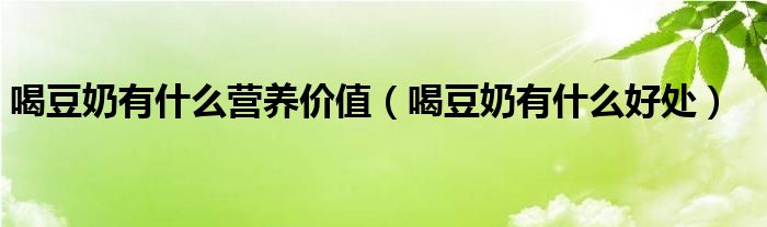 喝豆奶有什么营养价值（喝豆奶有什么好处）