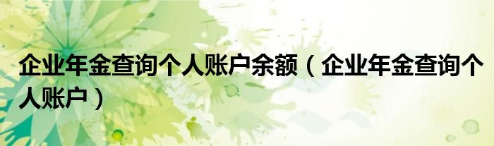 企业年金查询个人账户余额（企业年金查询个人账户）