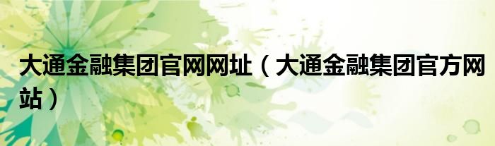 大通金融集团官网网址（大通金融集团官方网站）