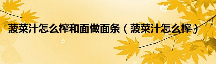 菠菜汁怎么榨和面做面条（菠菜汁怎么榨）
