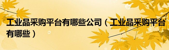 工业品采购平台有哪些公司（工业品采购平台有哪些）