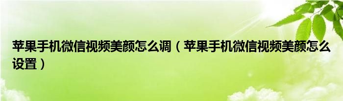 苹果手机微信视频美颜怎么调（苹果手机微信视频美颜怎么设置）