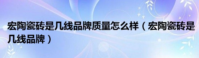 宏陶瓷砖是几线品牌质量怎么样（宏陶瓷砖是几线品牌）