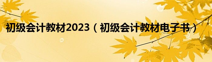 初级会计教材2023（初级会计教材电子书）