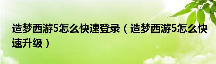 造梦西游5怎么快速登录（造梦西游5怎么快速升级）