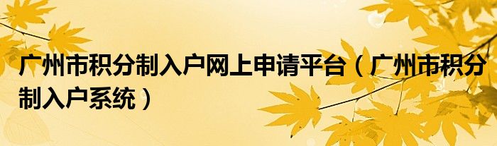广州市积分制入户网上申请平台（广州市积分制入户系统）