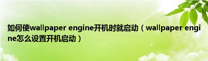 如何使wallpaper engine开机时就启动（wallpaper engine怎么设置开机启动）