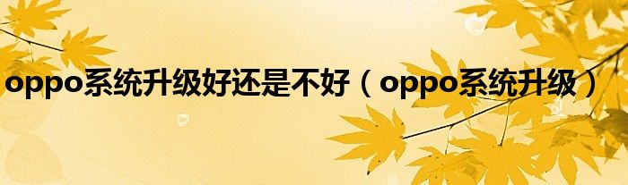 oppo系统升级好还是不好（oppo系统升级）