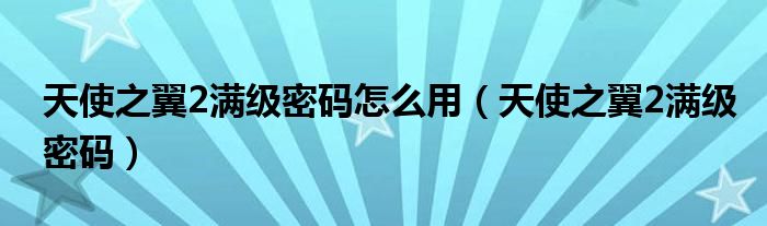 天使之翼2满级密码怎么用（天使之翼2满级密码）