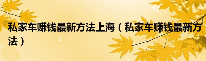 私家车赚钱最新方法上海（私家车赚钱最新方法）