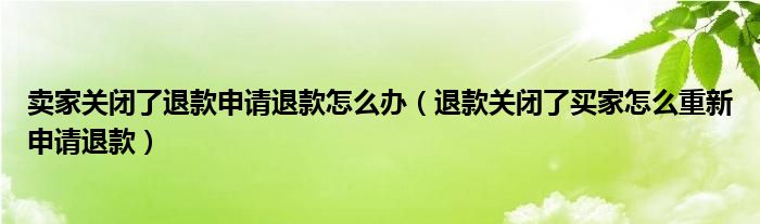 卖家关闭了退款申请退款怎么办（退款关闭了买家怎么重新申请退款）