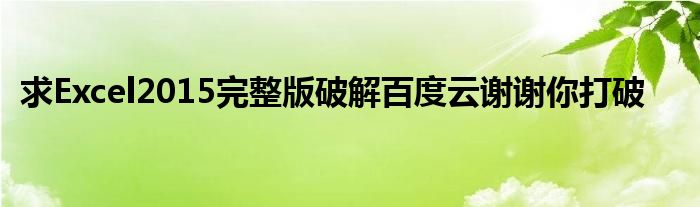 求Excel2015完整版破解百度云谢谢你打破