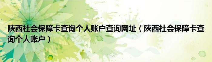 陕西社会保障卡查询个人账户查询网址（陕西社会保障卡查询个人账户）