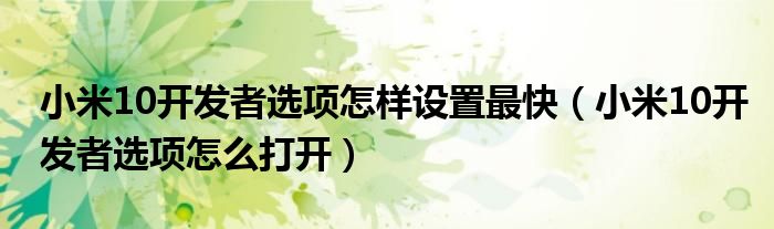 小米10开发者选项怎样设置最快（小米10开发者选项怎么打开）