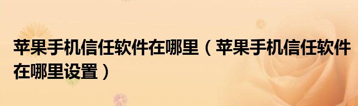 苹果手机信任软件在哪里（苹果手机信任软件在哪里设置）