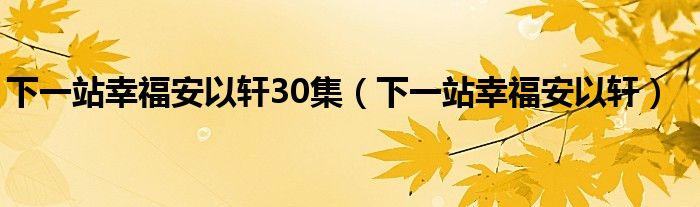 下一站幸福安以轩30集（下一站幸福安以轩）