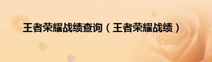 王者荣耀战绩查询（王者荣耀战绩）