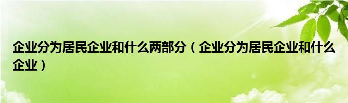 企业分为居民企业和什么两部分（企业分为居民企业和什么企业）