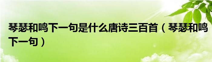 琴瑟和鸣下一句是什么唐诗三百首（琴瑟和鸣下一句）