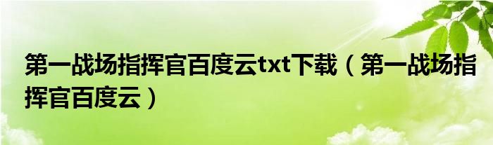 第一战场指挥官百度云txt下载（第一战场指挥官百度云）