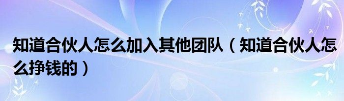知道合伙人怎么加入其他团队（知道合伙人怎么挣钱的）
