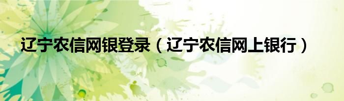 辽宁农信网银登录（辽宁农信网上银行）