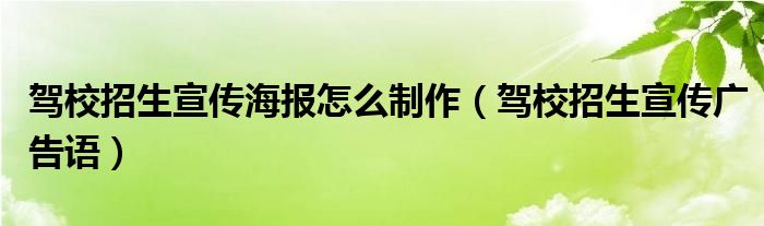 驾校招生宣传海报怎么制作（驾校招生宣传广告语）