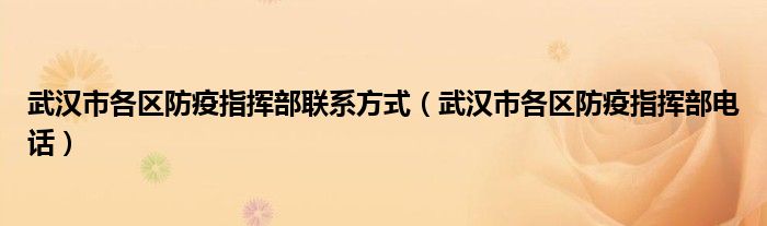 武汉市各区防疫指挥部联系方式（武汉市各区防疫指挥部电话）