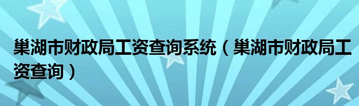 巢湖市财政局工资查询系统（巢湖市财政局工资查询）