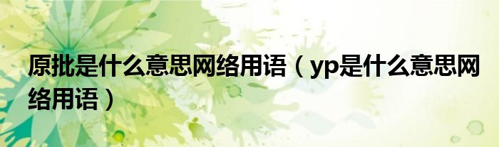 原批是什么意思网络用语（yp是什么意思网络用语）