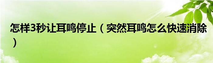 怎样3秒让耳鸣停止（突然耳鸣怎么快速消除）