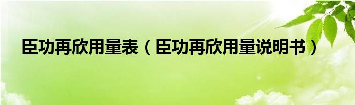 臣功再欣用量表（臣功再欣用量说明书）