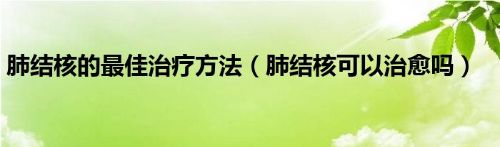 肺结核的最佳治疗方法（肺结核可以治愈吗）