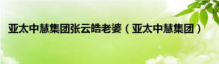 亚太中慧集团张云皓老婆（亚太中慧集团）