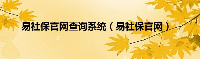 易社保官网查询系统（易社保官网）