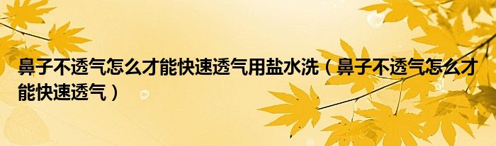 鼻子不透气怎么才能快速透气用盐水洗（鼻子不透气怎么才能快速透气）