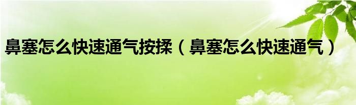 鼻塞怎么快速通气按揉（鼻塞怎么快速通气）