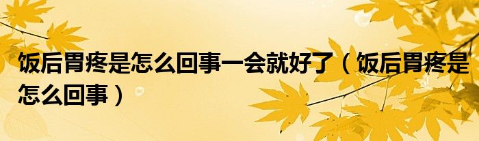 饭后胃疼是怎么回事一会就好了（饭后胃疼是怎么回事）