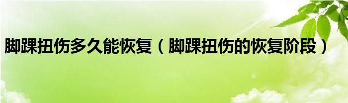 脚踝扭伤多久能恢复（脚踝扭伤的恢复阶段）