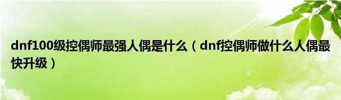 dnf100级控偶师最强人偶是什么（dnf控偶师做什么人偶最快升级）