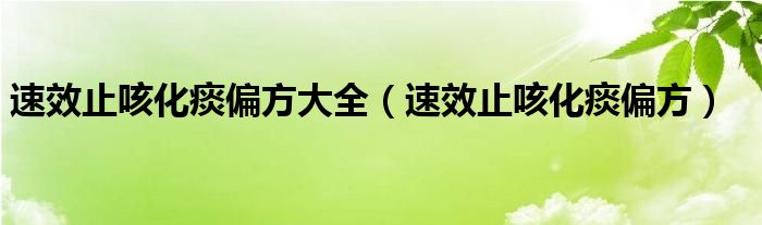 速效止咳化痰偏方大全（速效止咳化痰偏方）