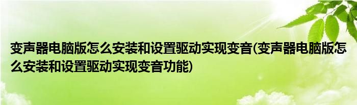 变声器电脑版怎么安装和设置驱动实现变音(变声器电脑版怎么安装和设置驱动实现变音功能)