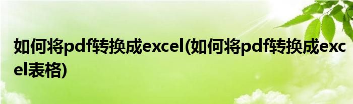 如何将pdf转换成excel(如何将pdf转换成excel表格)